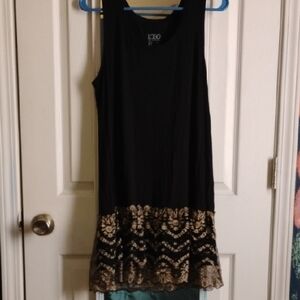 LOGO by Lori Goldstein Black Dress with Gold Lace